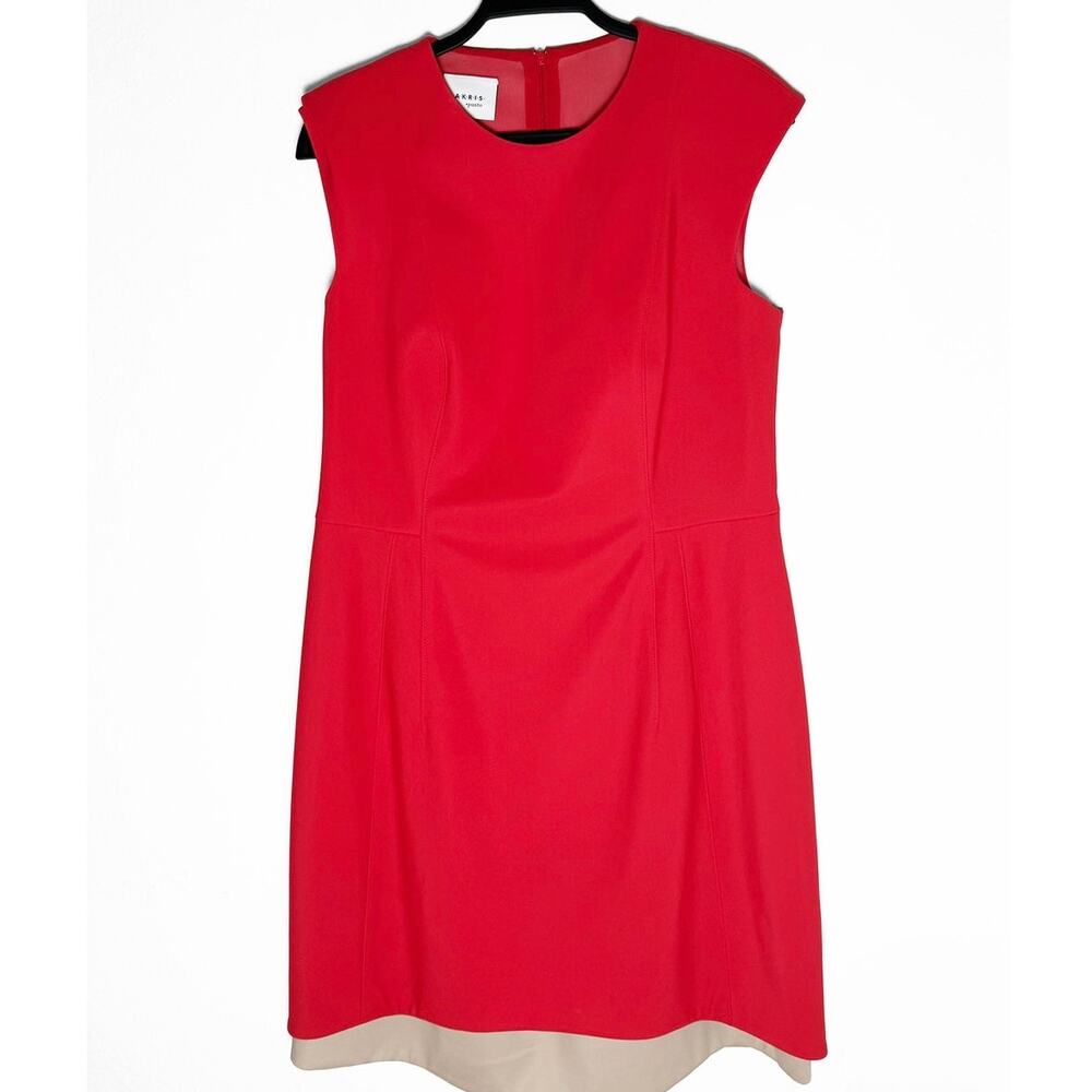Akris Punto Women's Crew Neck Layered Dress Sleeveless Contemporary Red Beige 12